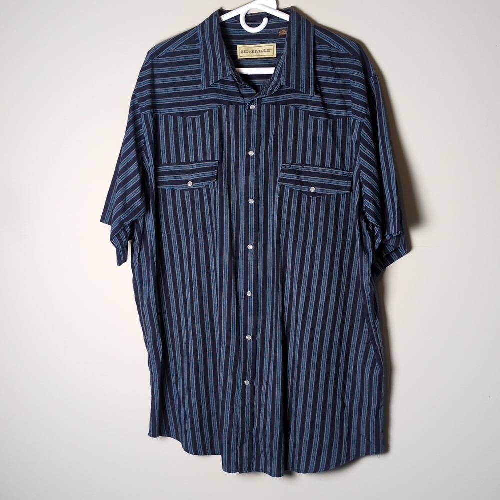 Bit & Bridle Western Pearl Snap Short Sleeve Striped Shirt Size XLT